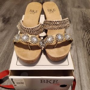 BKE Sole wedges. Tan with jewels on straps. Size. 7.5.
